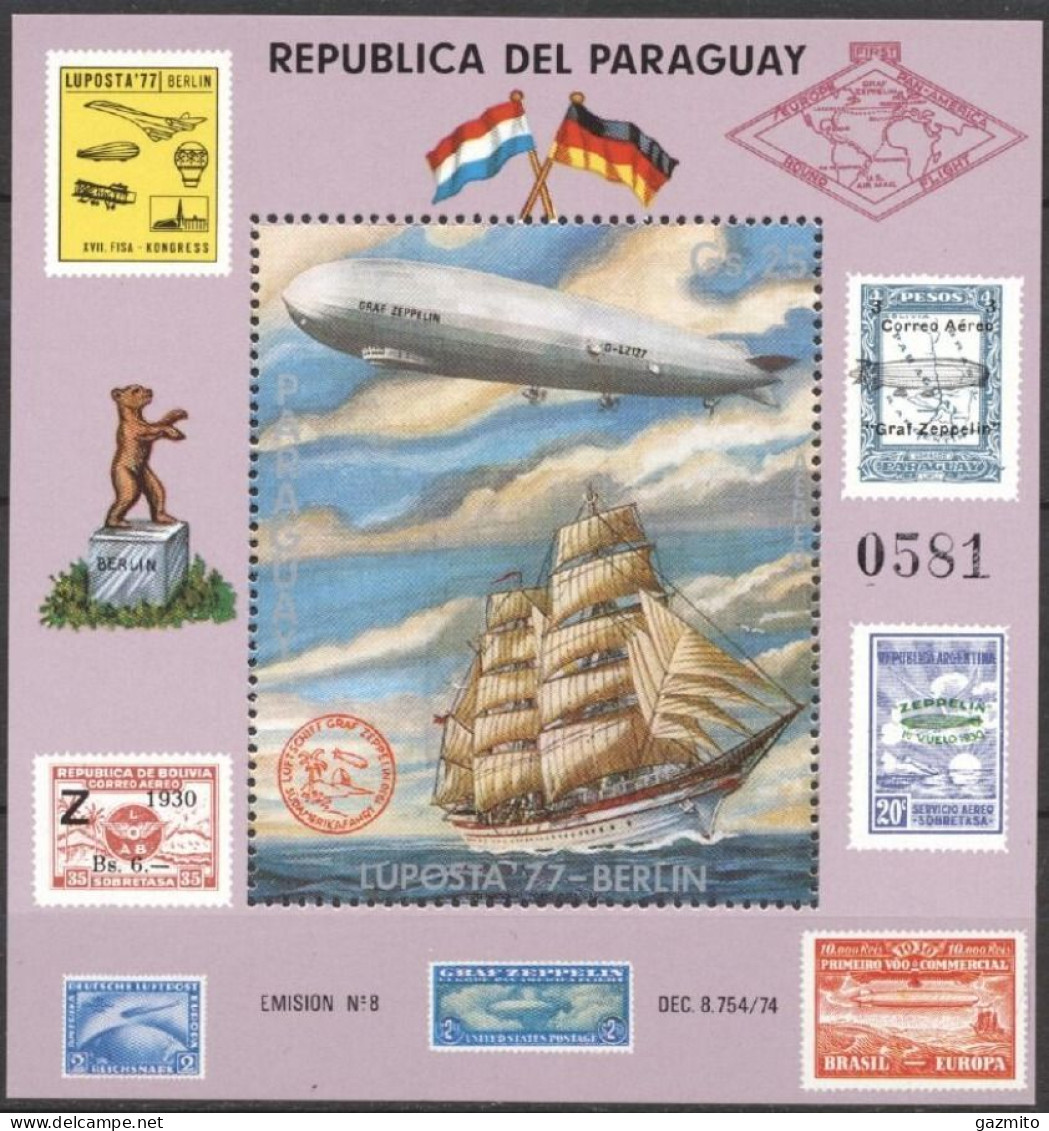 Paraguay 1977, Stamp On Stamp, Concorde, Zeppelin, Ship. BF - Timbres Sur Timbres