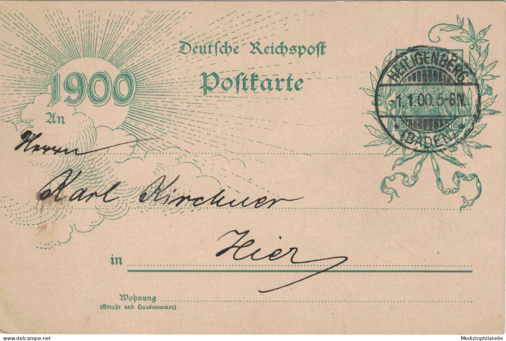 Ganzsache 5 Pfennig Jubiläumskarte 1900 - Ortskarte Heiligenberg 1.1.1900 - Cartoline
