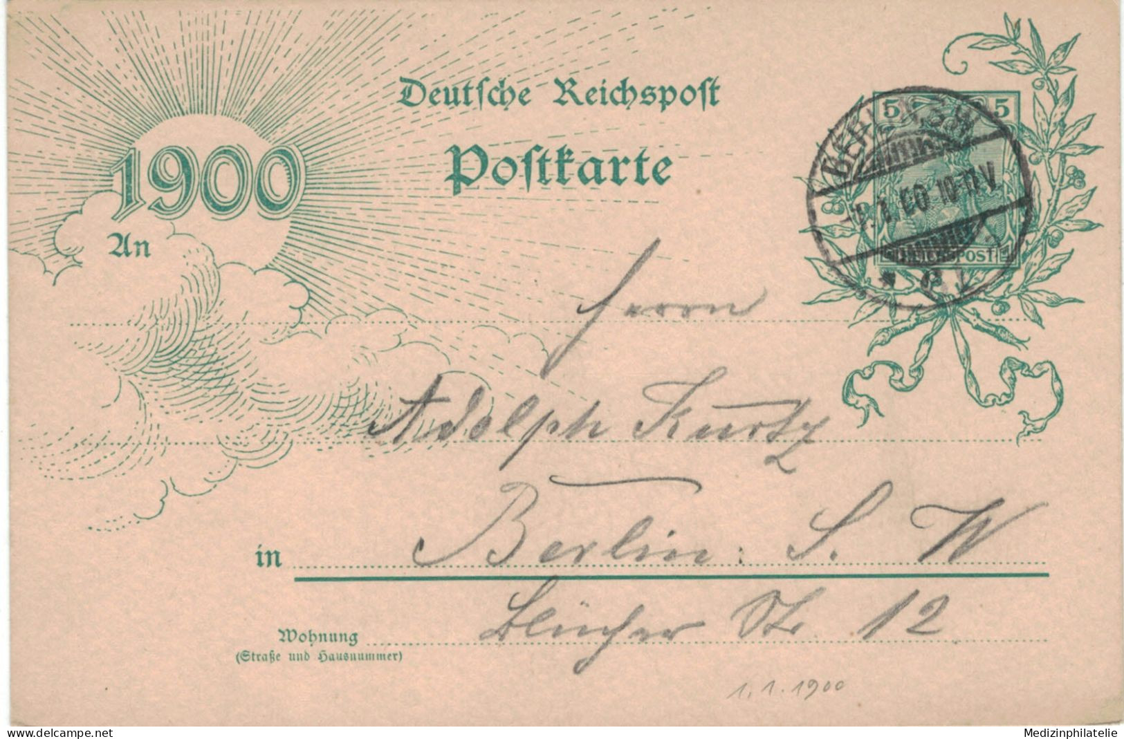 Ganzsache 5 Pfennig Jubiläumskarte 1900 - Ortskarte Berlin SW 1.1.1900 - Postcards