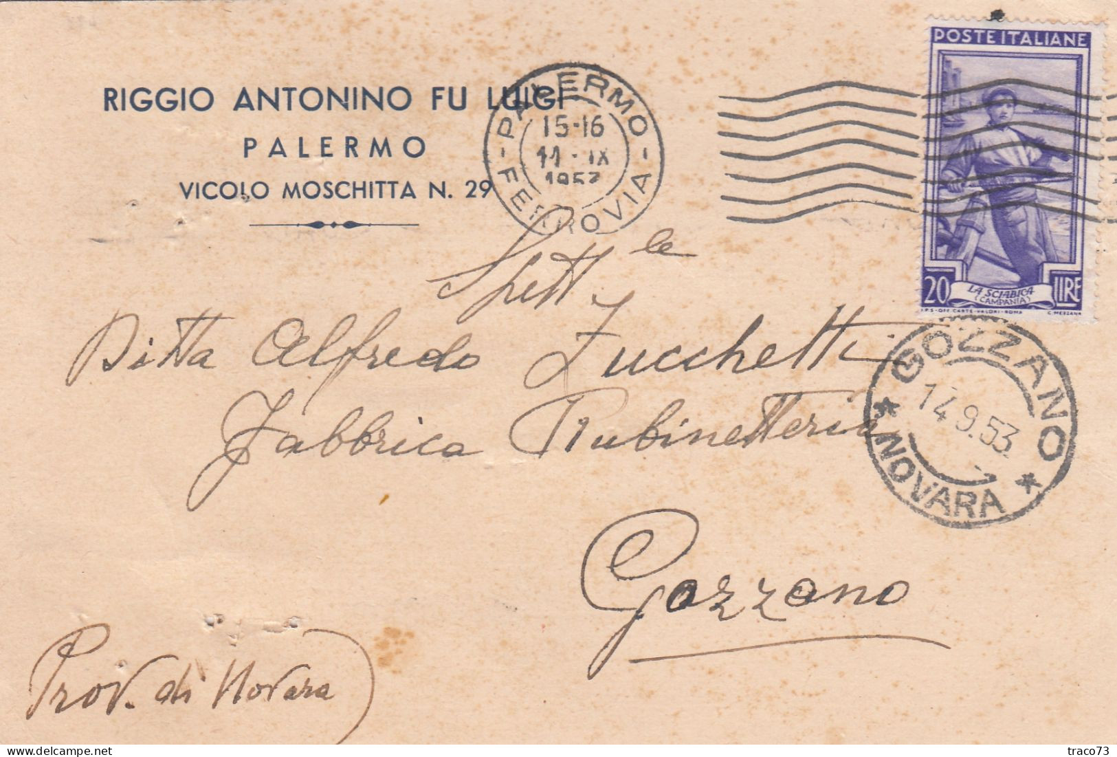 PALERMO  /  Cartolina Pubblicitaria "RIGGIO ANTONINO FU LUIGI  " Firma _ Viaggiata - Palermo