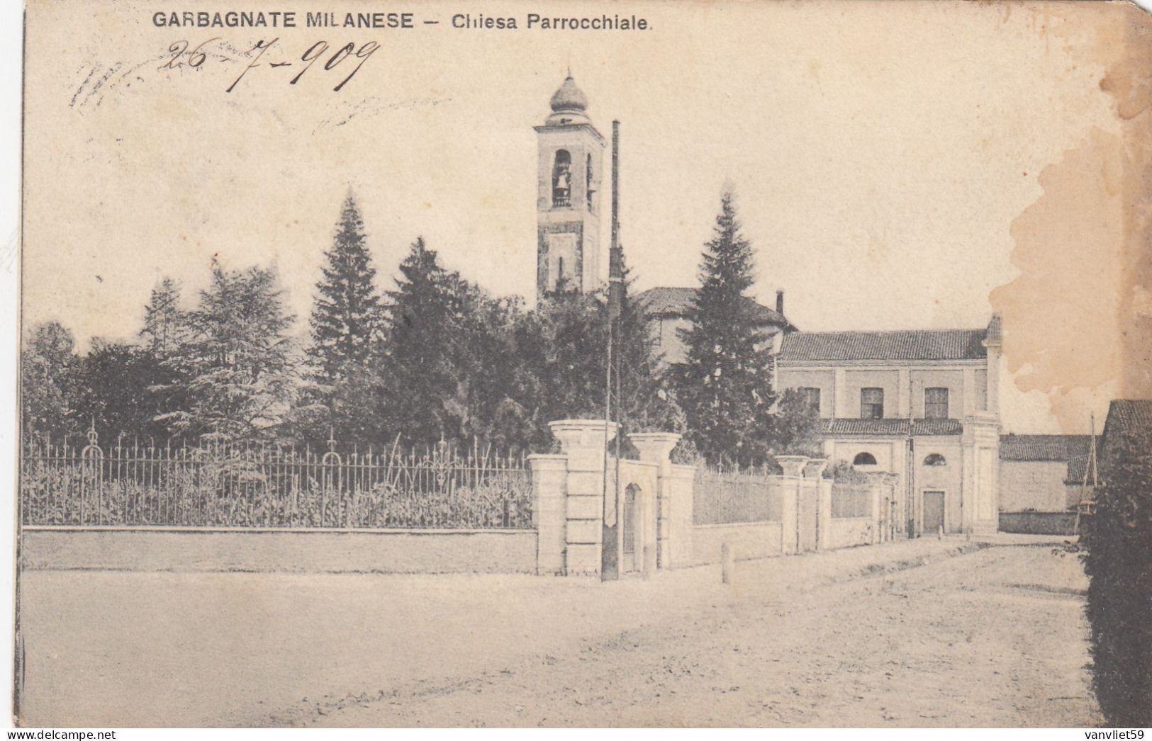 GARBAGNATE MILANESE-MILANO-CHIESA PARROCCHIALE- CARTOLINA  VIAGGIATA NEL 1909 - Milano (Mailand)