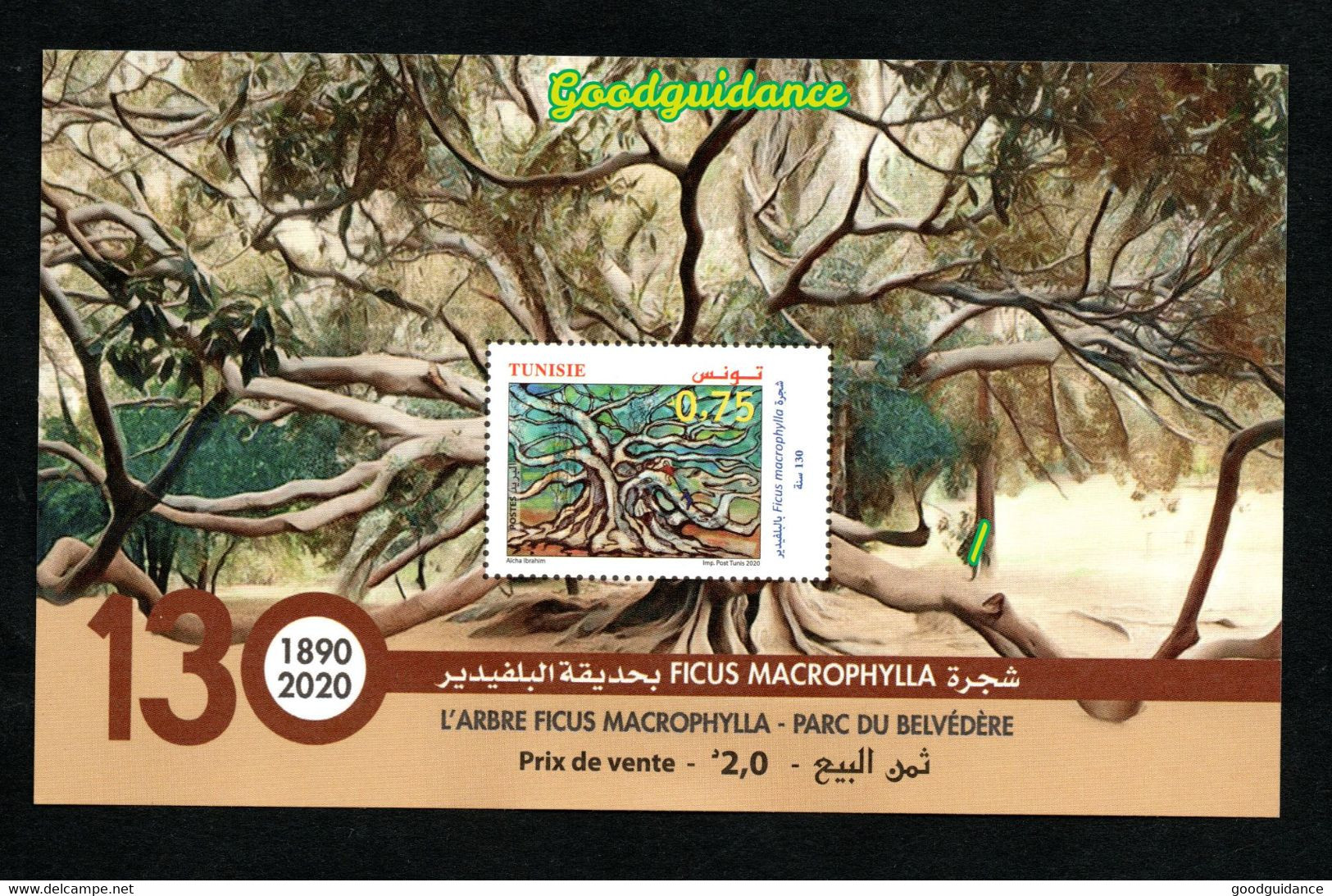 2020- Tunisie - 130 Ans De L’arbre Ficus Macrophylla - Parc Du Belvédère (arbre Tarzan)- Bloc Non Perforé.MNH** - Tunisie (1956-...)