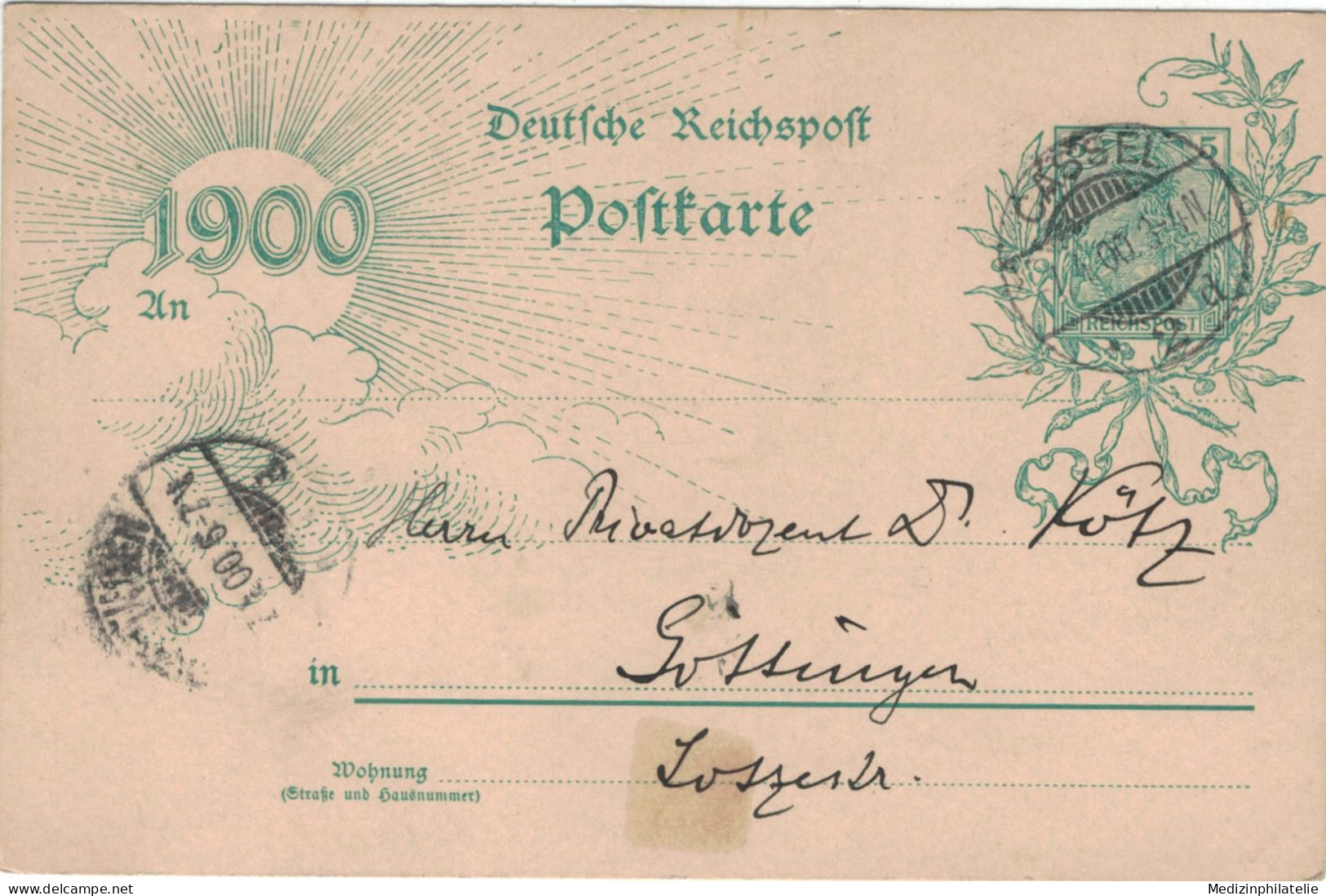 Ganzsache 5 Pfennig Jubiläumskarte 1900 - Cassel > Privatdozent Kötz Göttingen Chemisch Technologisches Institut - Cartes Postales