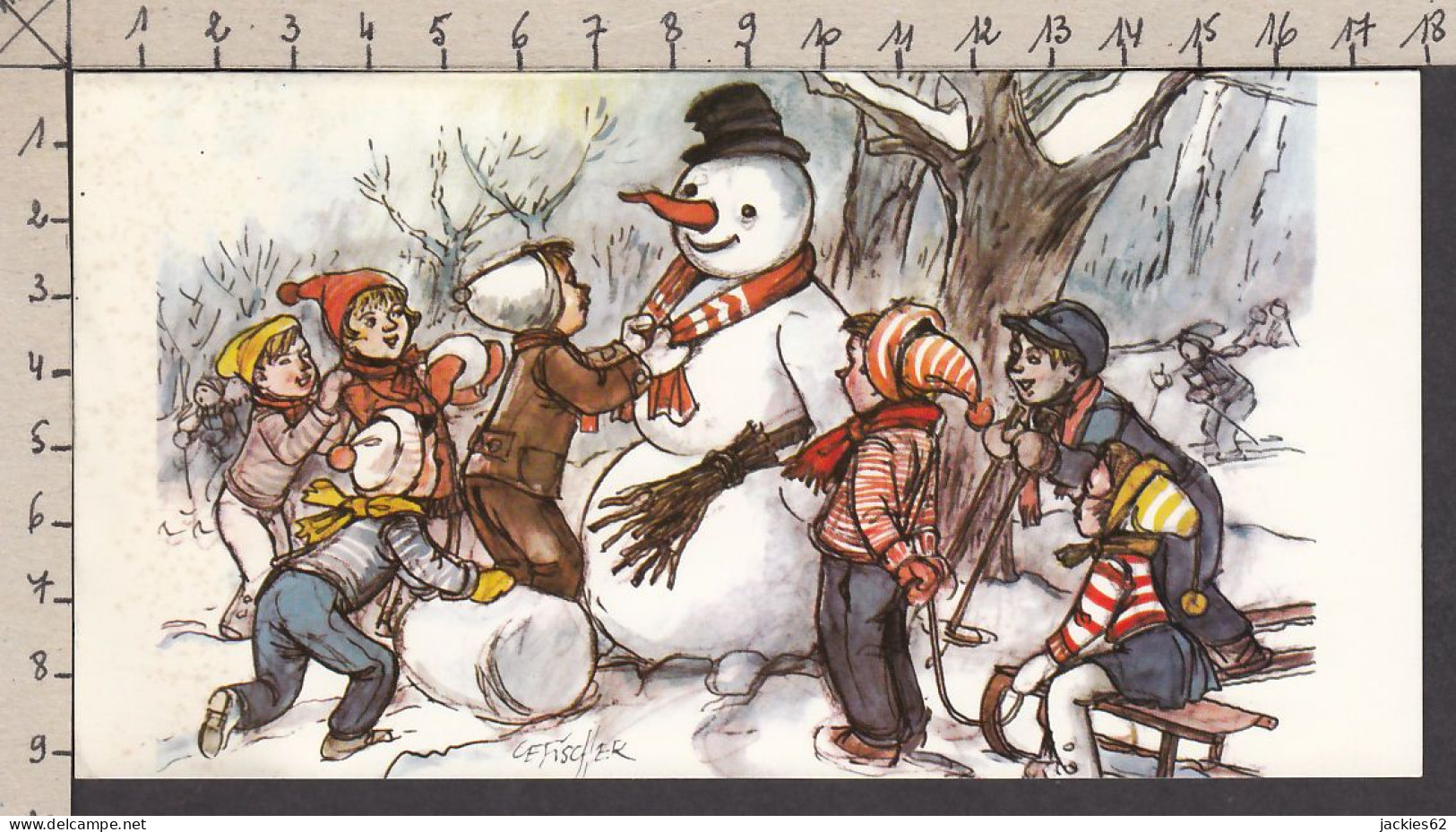 096988GF/ *Jeux D'hiver*, Enfants Et Bonhomme De Neige, Illustrateur C. Fischer, APBP - Nouvel An