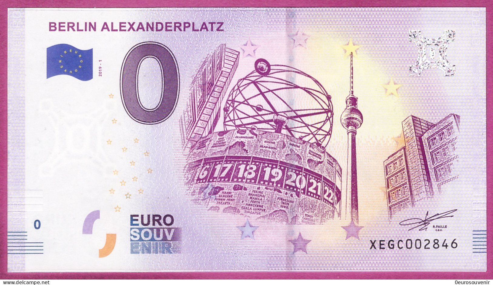 0-Euro XEGC 2019-1 /1 BERLIN ALEXANDERPLATZ - WELTZEITUHR R3.1 - Private Proofs / Unofficial