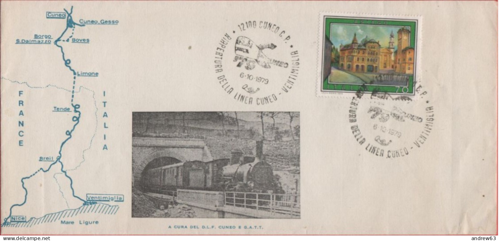 ITALIA - ITALIE - ITALY - 1979 - 70 Turismo - 6ª Emissione, Asiago + Annullo Riapertura Della Linea Cuneo-Ventimiglia - 1971-80: Poststempel