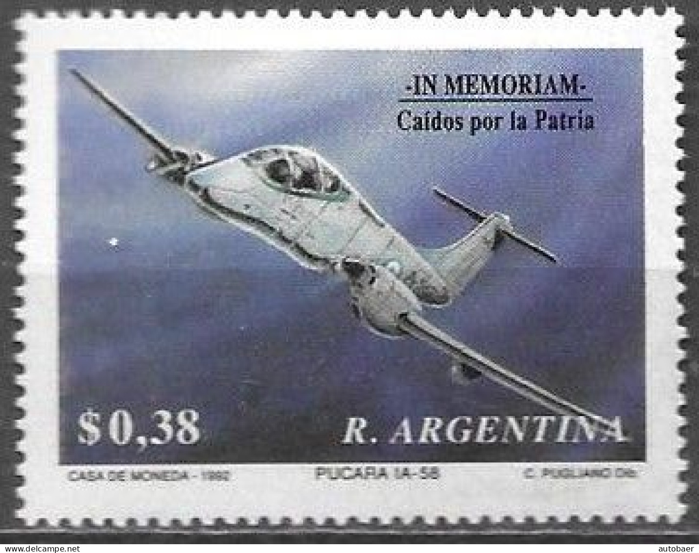 Argentina 1992 In Memoriam Caidos Por La Patria War Victims Memory Airplane Mi. 2126 MNH Postfrisch Neuf ** - Ongebruikt