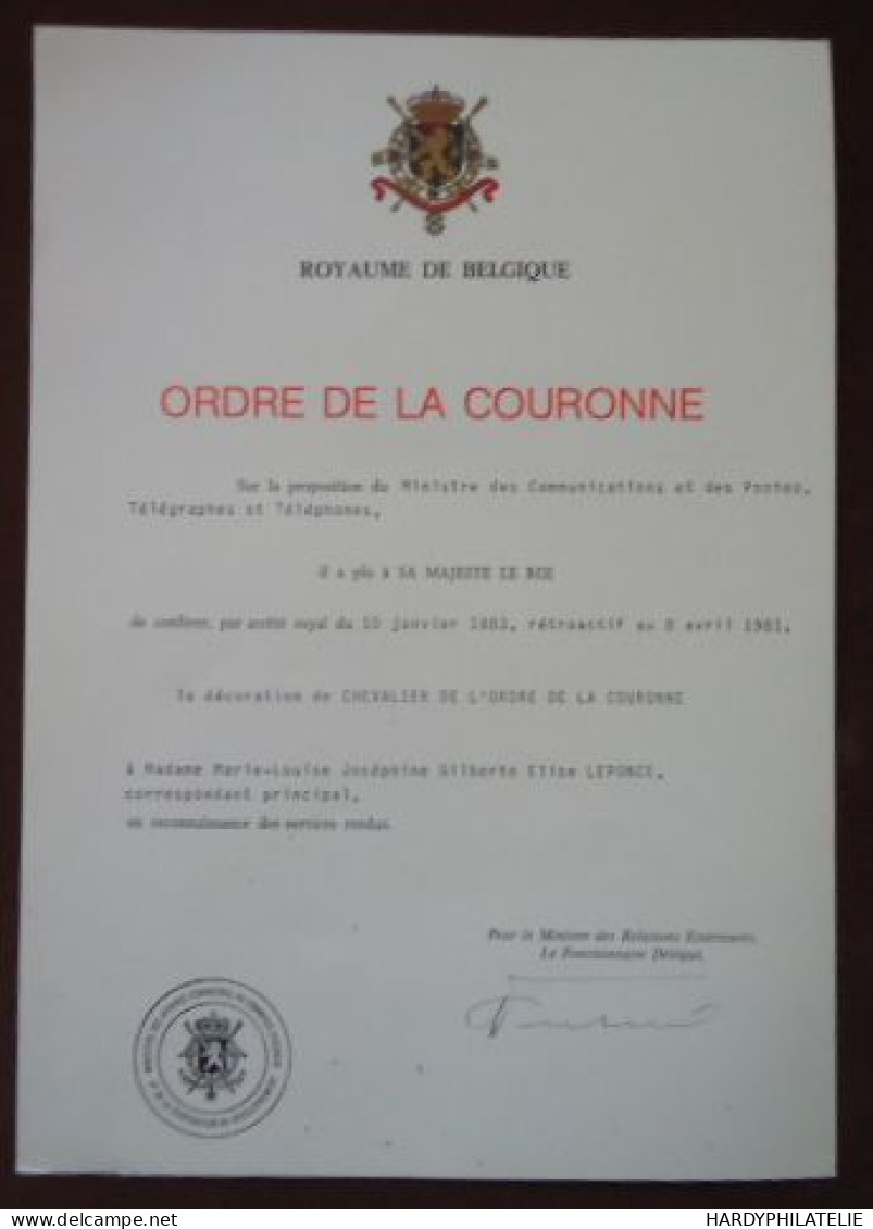 BELGIQUE Décoration Ordre De La Couronne De LEOPOLD Ect - Documents Historiques