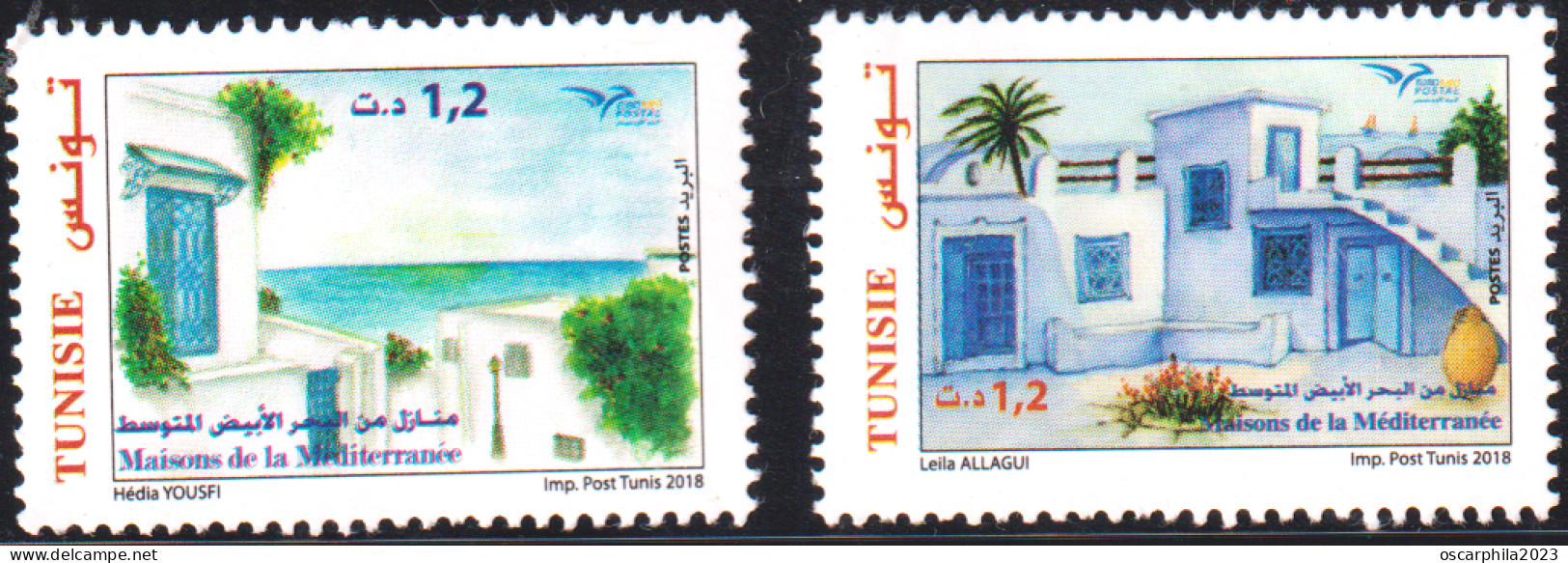 2018 - Tunisie  - Euromed -  Maisons De La Méditerranée - Série Complète -  2V -  MNH***** - Tunesien (1956-...)