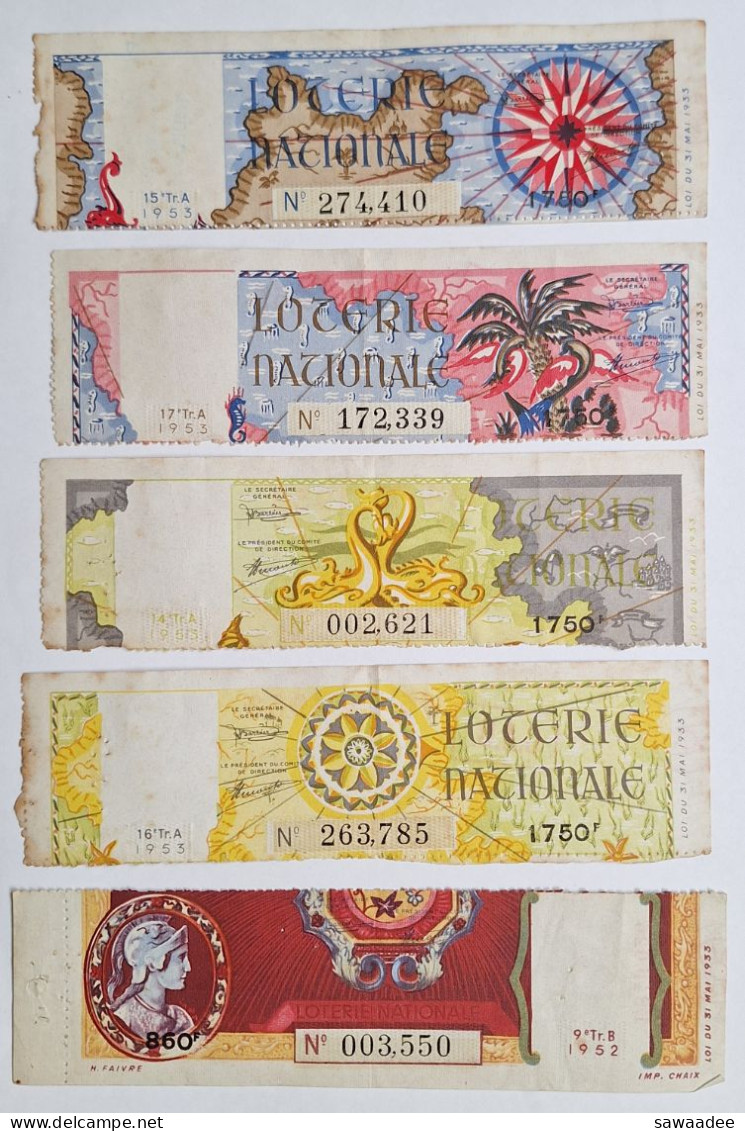 BILLET DE LOTERIE - FRANCE - LOT DE 14 - 1951/1952 Et 1953 - LOTERIE NATIONALE - DIVERS - Billetes De Lotería