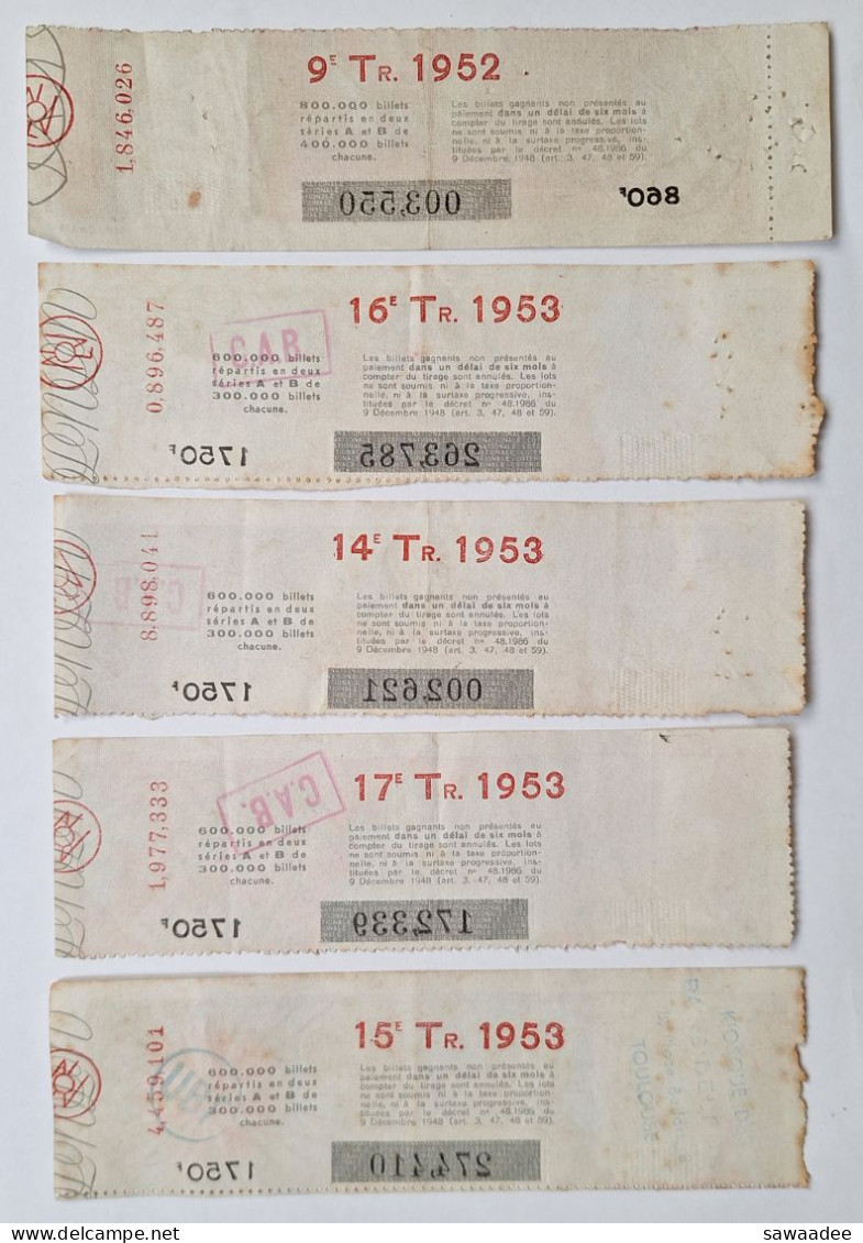BILLET DE LOTERIE - FRANCE - LOT DE 14 - 1951/1952 Et 1953 - LOTERIE NATIONALE - DIVERS - Billets De Loterie