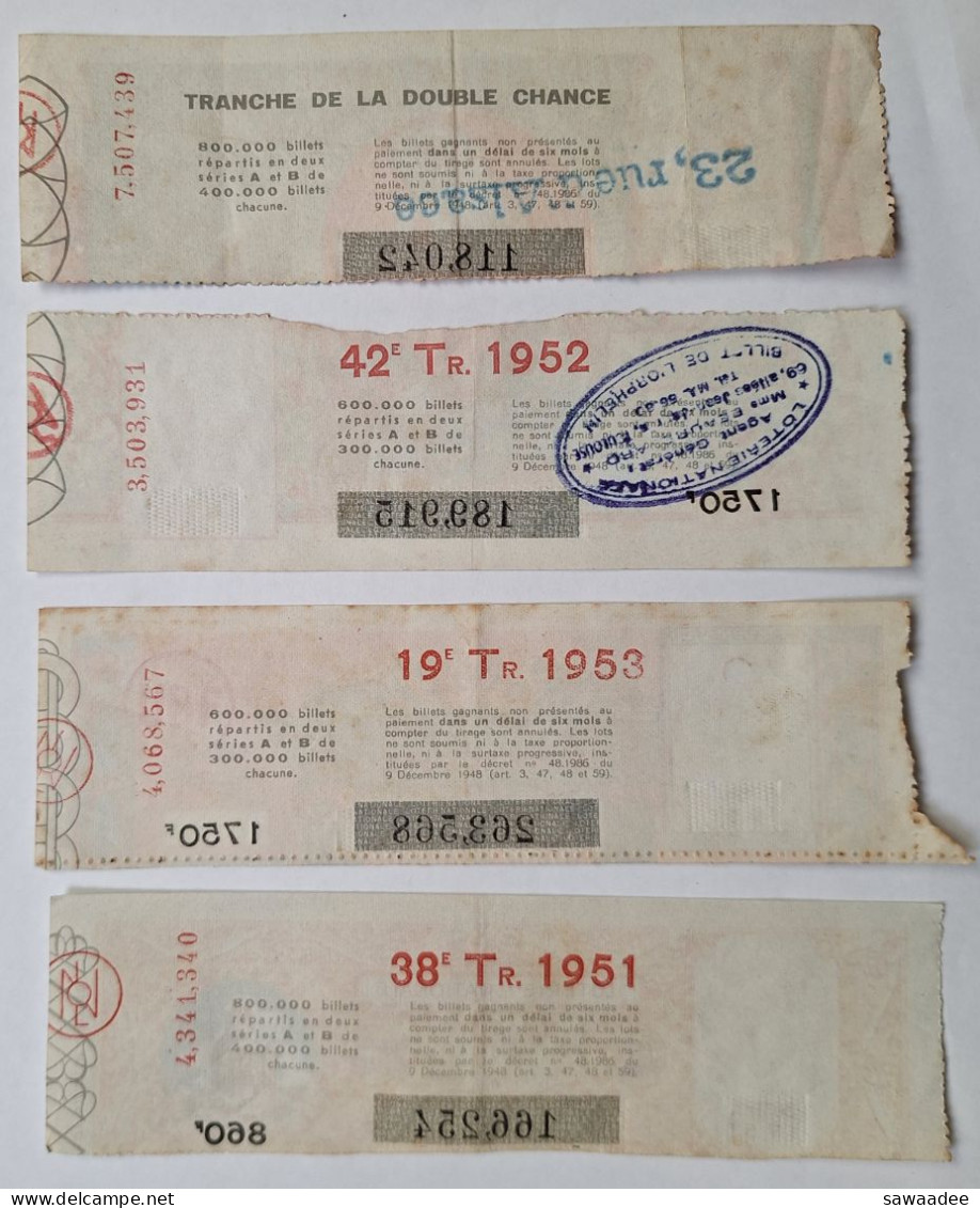 BILLET DE LOTERIE - FRANCE - LOT DE 14 - 1951/1952 Et 1953 - LOTERIE NATIONALE - DIVERS - Billetes De Lotería