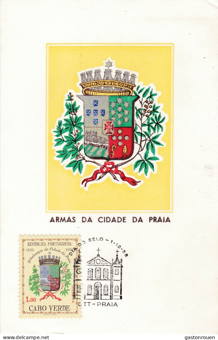 Carte Maximum Cap Vert Capo Verde 1958 Armas Da Cidade Da Praia - Kapverdische Inseln