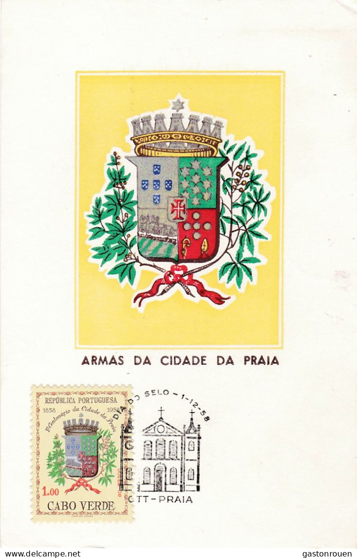 Carte Maximum Cap Vert Capo Verde 1958 Armas Da Cidade Da Praia - Cap Vert