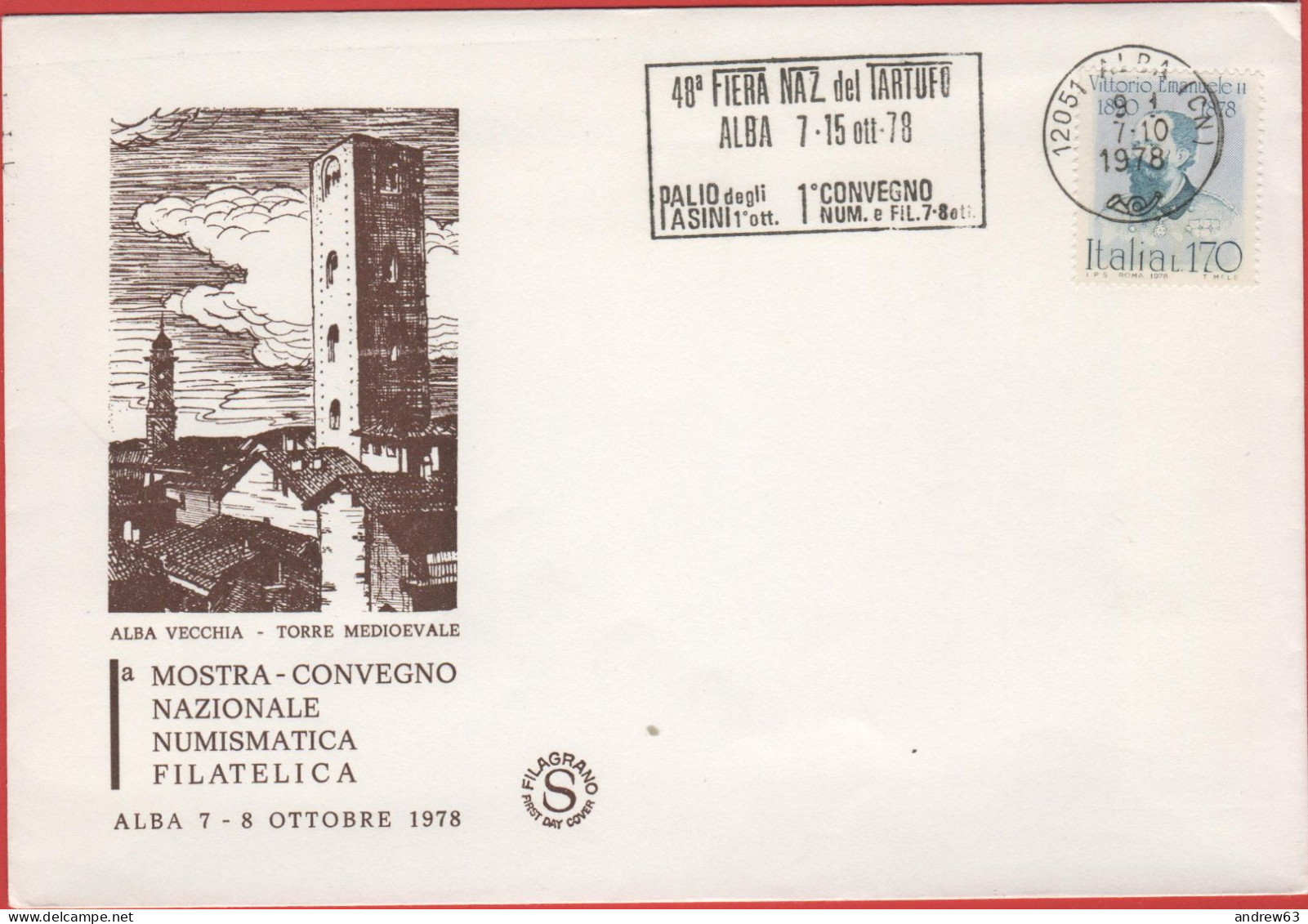 ITALIA - ITALIE - ITALY - 1978 - 170 Uomini Illustri, 6ª Emissione, Vittorio Emanuele II + Annullo Fiera Naz.del Tartufo - Esposizioni Filateliche