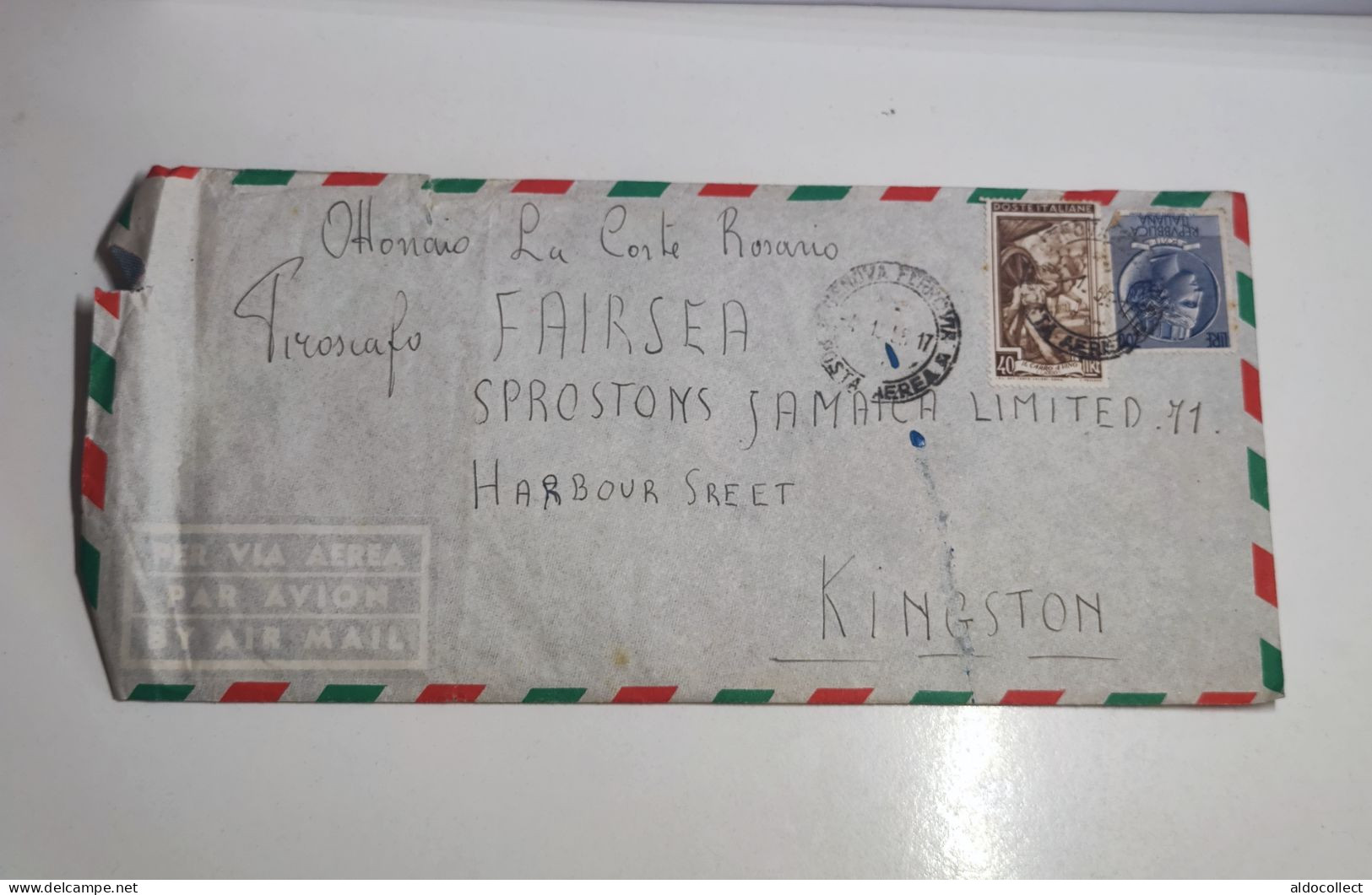 Lettera Via Aerea Da Genova Per Kingston Giamaica Del 1955 - Poste Aérienne