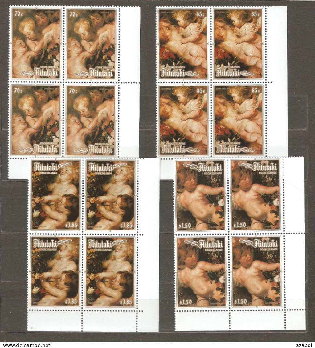 Aitutaki: Full Set Of 4 Mint Stamps In Block Of 4, Christmas - Painting By Rubens, 1987, Mi#623-6, MNH. - Aitutaki