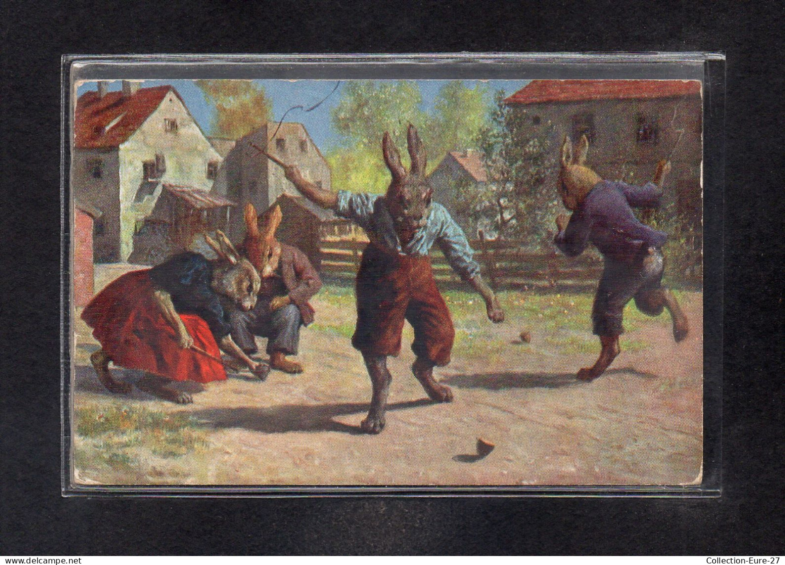 (12/05/24) THEME FANTAISIES-CPA ANIMAUX HABILLEES HUMANISEES - LAPIN - LAPINS - JEU DIABOLO - Animali Abbigliati