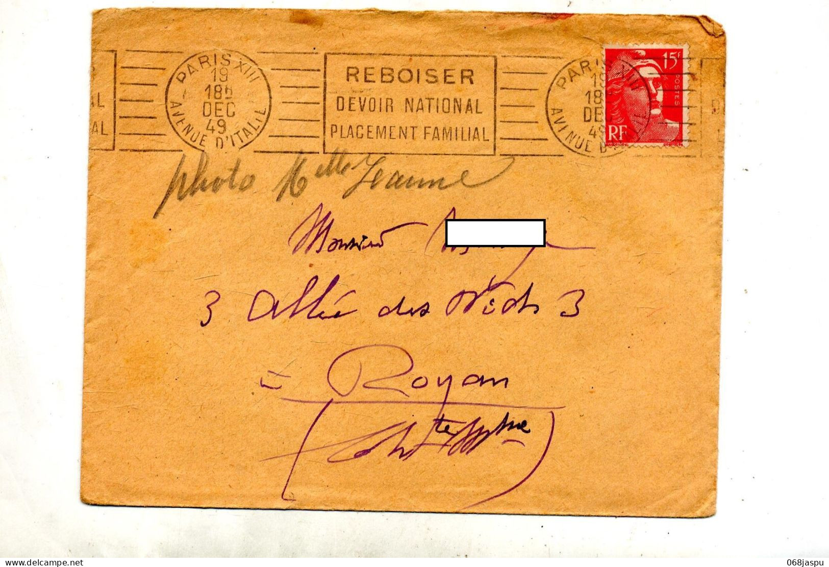 Lettre Flamme Paris XIII Reboiser - Mechanical Postmarks (Advertisement)