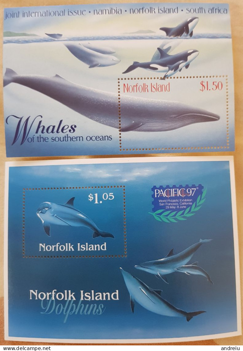 1997/98 Norfolk - 2 Sheets Animals Whales Dolphins Fauna Marina Delfines Walschutz  MNH - Delfine