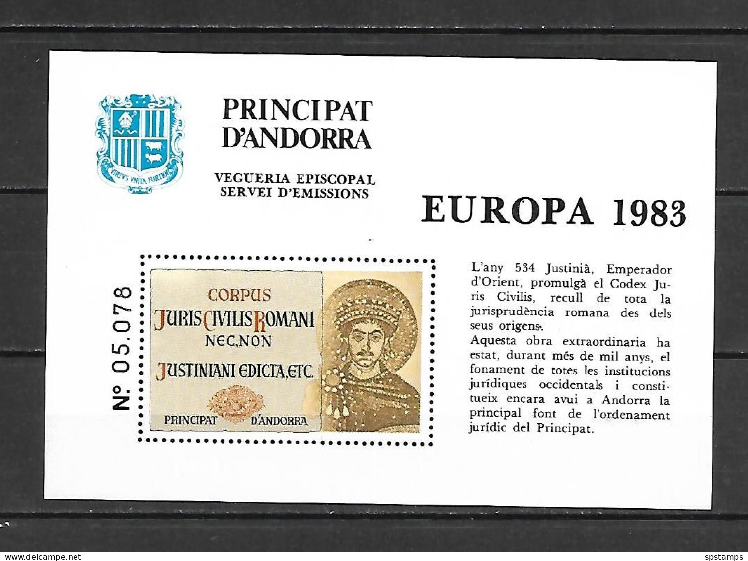 Andorra Episcopal Viguerie 1983 Europa MS MNH - Vicariato Episcopale