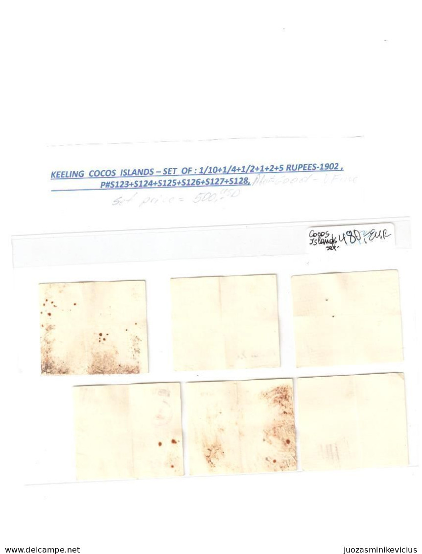 COCOS  KEELING  ISLANDS SET OF : 1/10+1/14+1/2+1+2+5 RUPEES-1902, P #S123-S128.  ABOUT  GOOD . - Sonstige – Asien