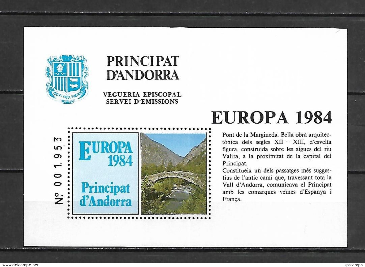 Andorra Episcopal Viguerie 1984 Europa MS MNH - Episcopale Vignetten