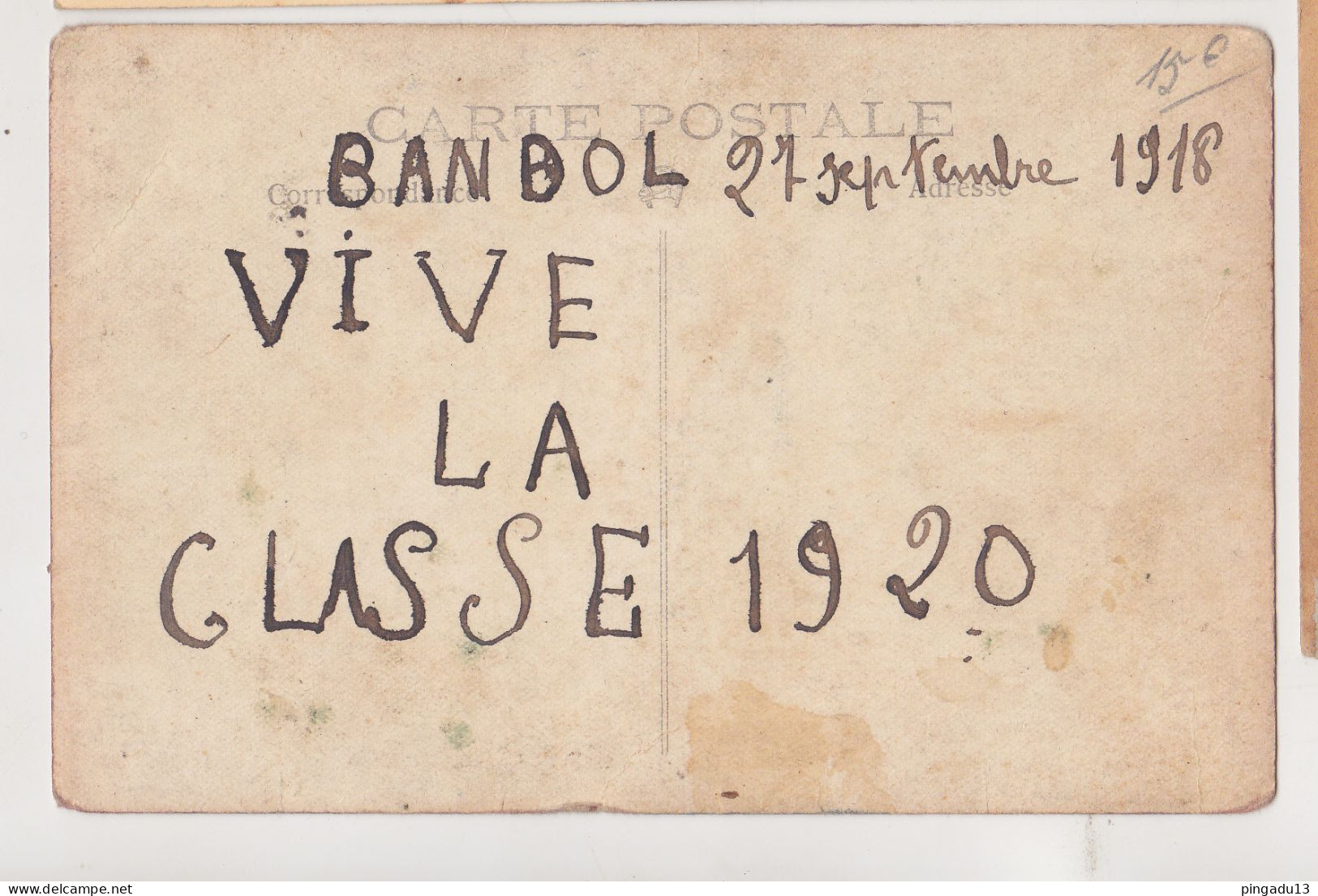 Fixe Carte Photo Bandol Var Conscrit Classe 1920 27 Septembre 1918 - Bandol