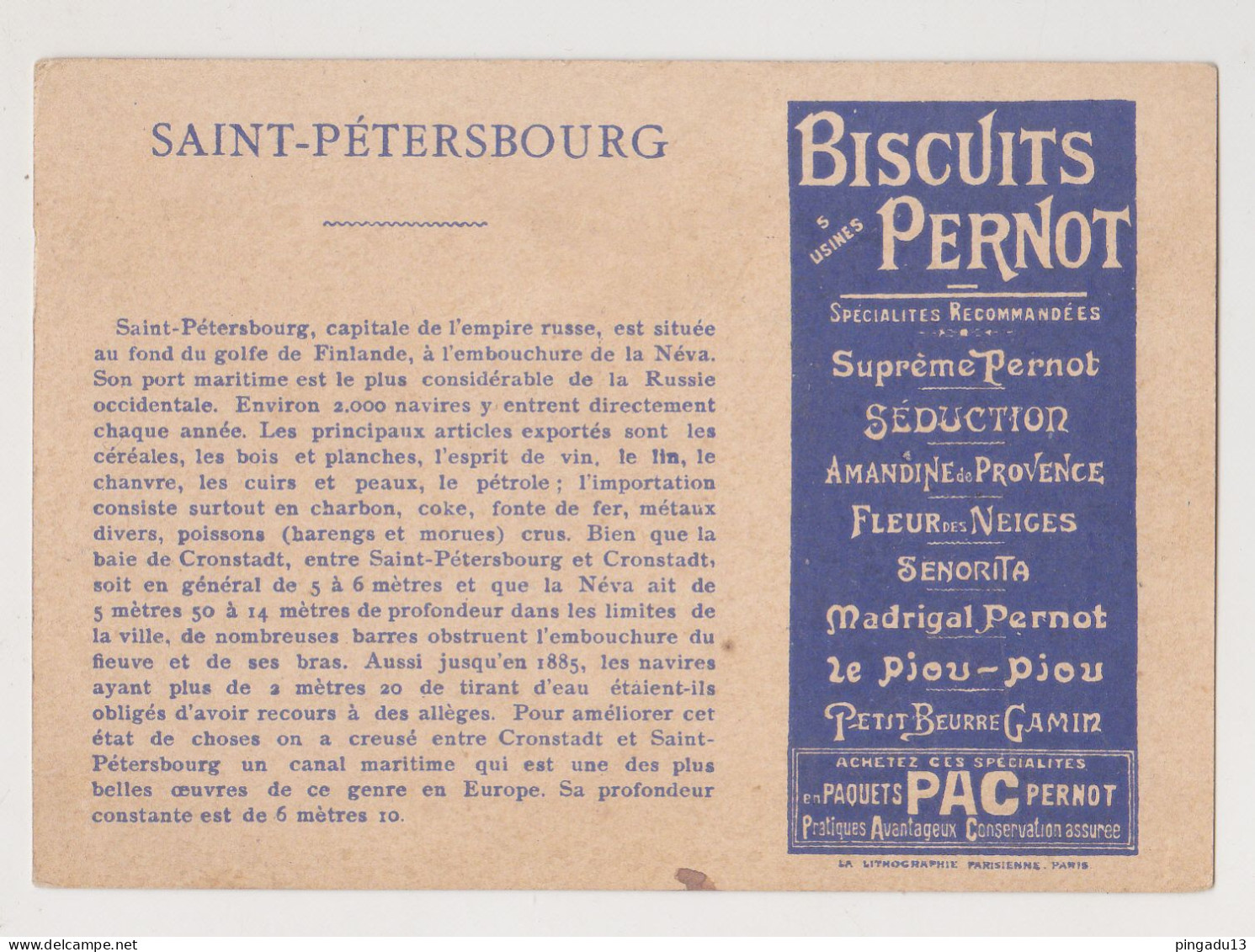 Fixe Biscuits Pernot Port De Saint Pétersbourg - Pernot