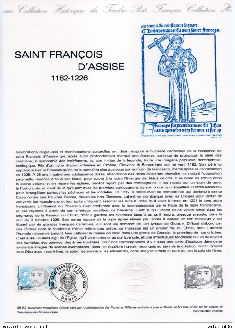 - Document Premier Jour SAINT FRANCOIS D'ASSISE (1182-1226) - PARIS 6.2.1982 - - Christianisme