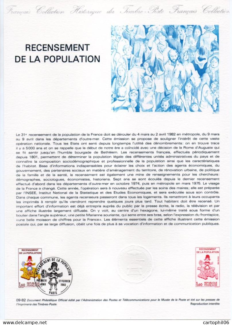 - Document Premier Jour LE RECENSEMENT DE LA POPULATION - PARIS 27.2.1982 - - Documents De La Poste