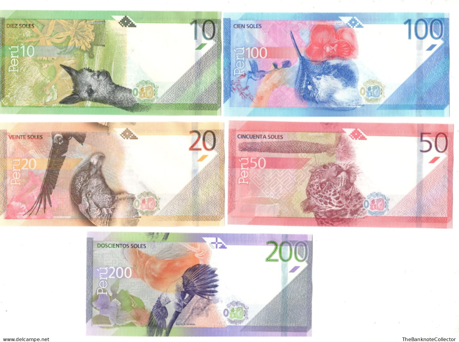 Peru 10-20-50-100-200 Soles 2021-2023 5 Pieces UNC - Peru