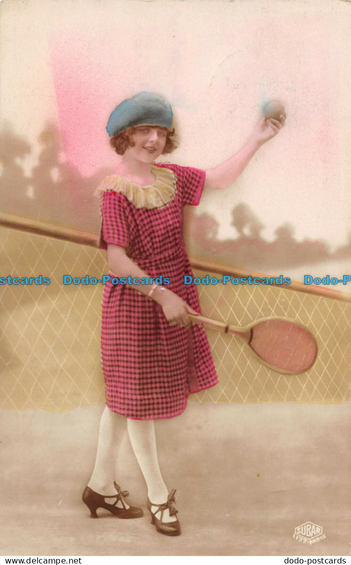 R094987 Old Postcard. Young Woman Plays Tennis - World