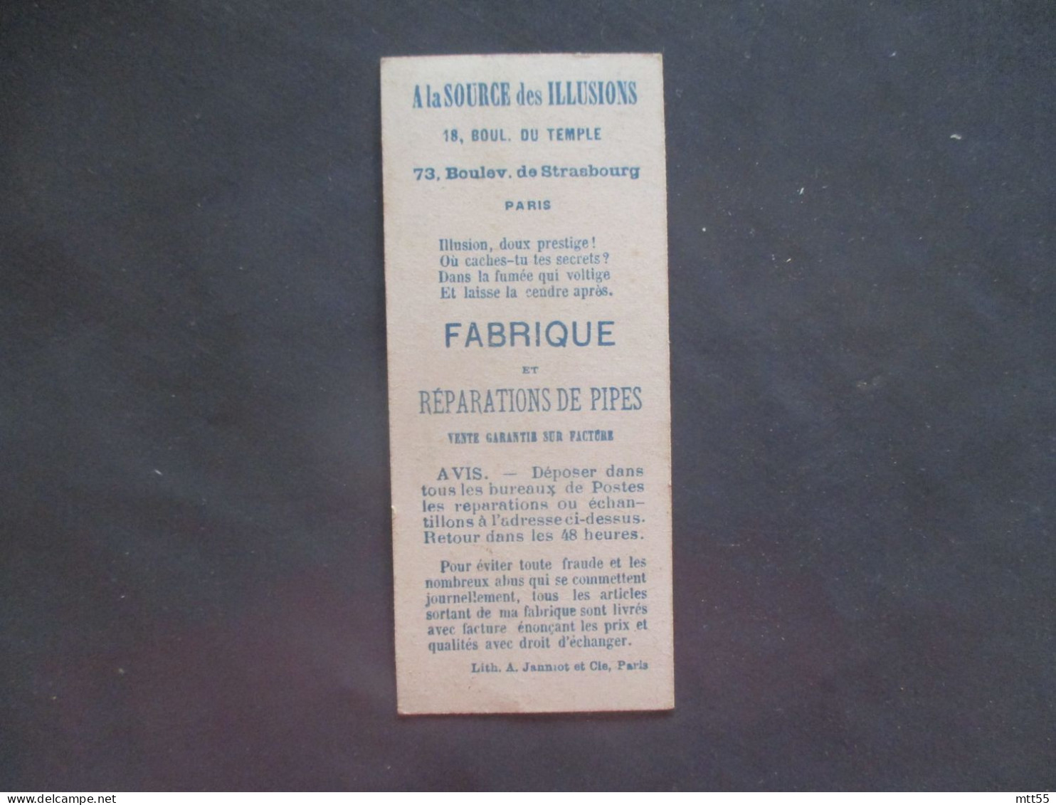 FABRIQUE ET REPARATION DE PIPES A LA SOURCE DES ILLUSIONS CHROMO - Other & Unclassified