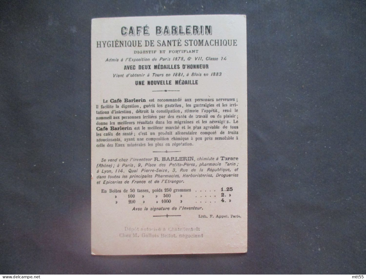 CAFE BARLERIN TARARE  CHROMO MILITARIA - Otros & Sin Clasificación