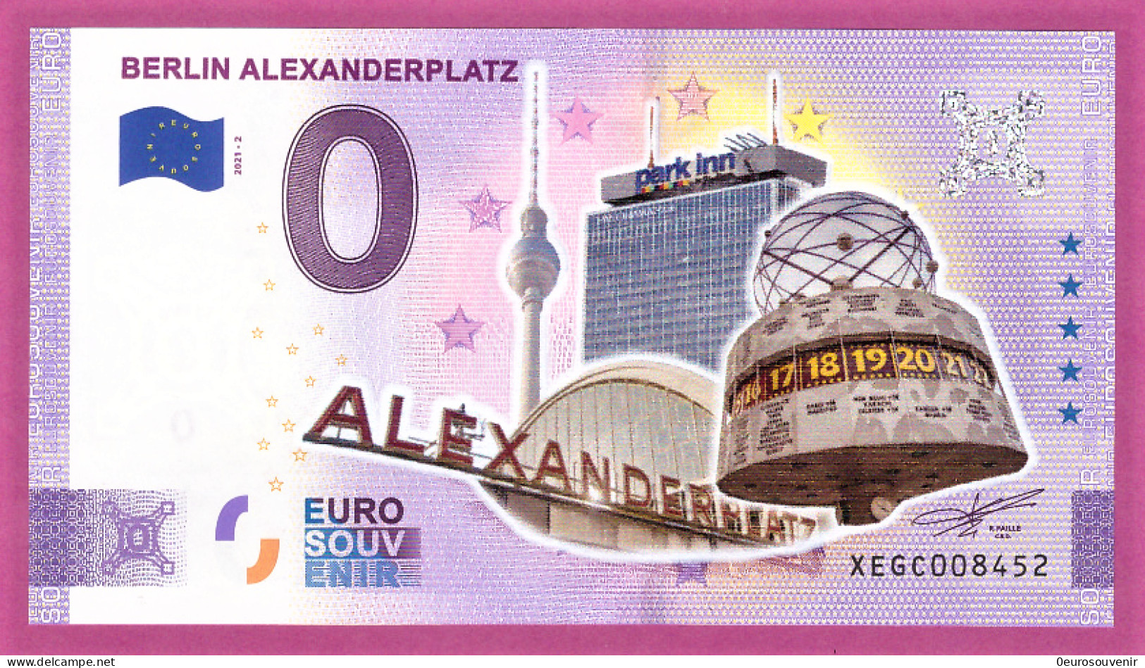 0-Euro XEGC 2021-2 Color BERLIN ALEXANDERPLATZ - WELTZEITUHR - FARBDRUCK ANNIVERSARY - Pruebas Privadas