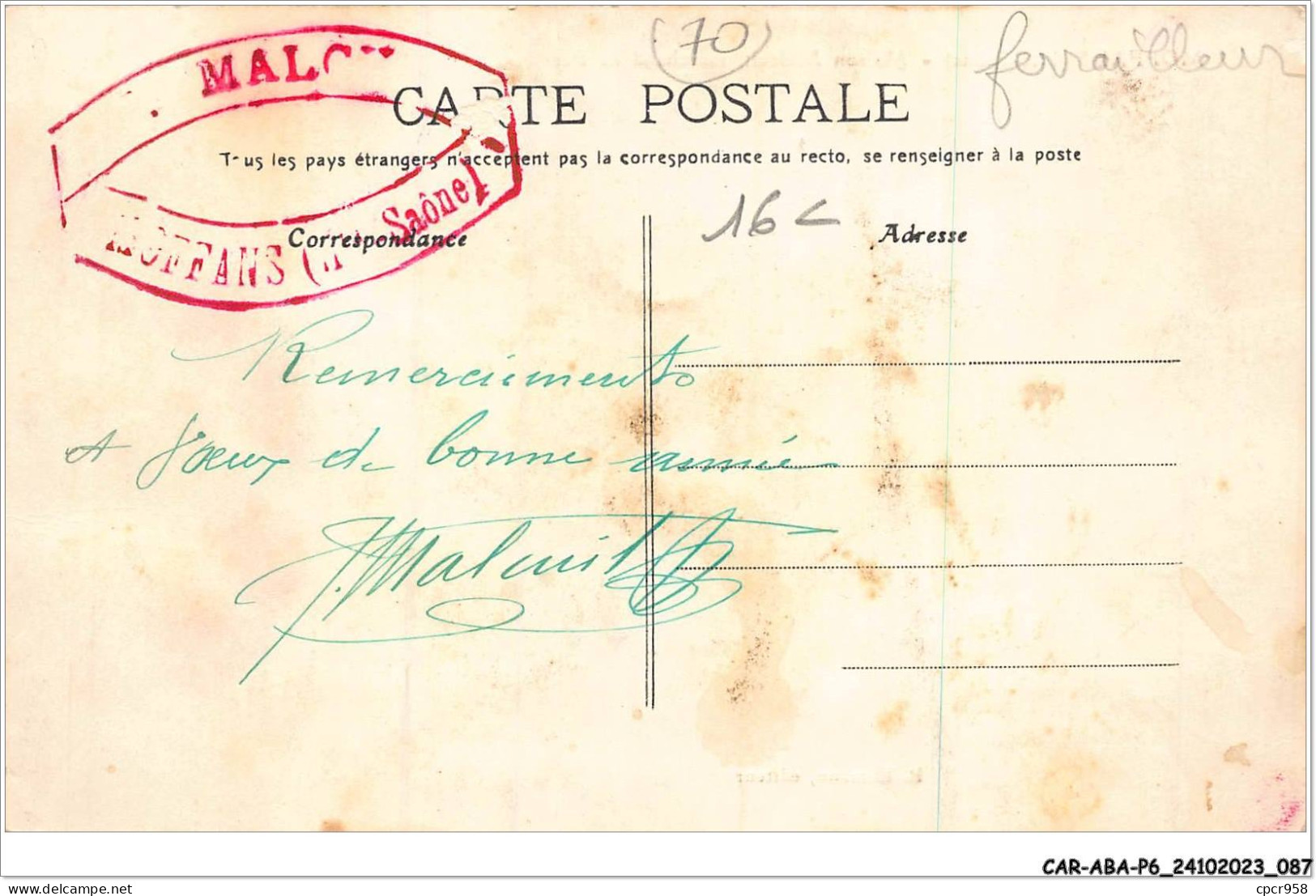 CAR-ABAP6-70-0541 - MOFFANS - Hte-saône - Maison Malcuit - Marchand De Fer - Other & Unclassified
