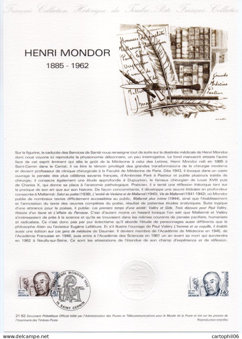 - Document Premier Jour HENRI MONDOR (1885-1962) - SAINT CERNIN 22.5.1982 - - Geneeskunde