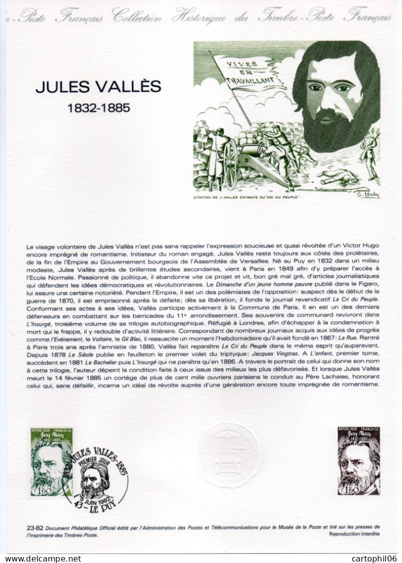 - Document Premier Jour JULES VALLÈS (1832-1885) - LE PUY 5.6.1982 - - Schriftsteller