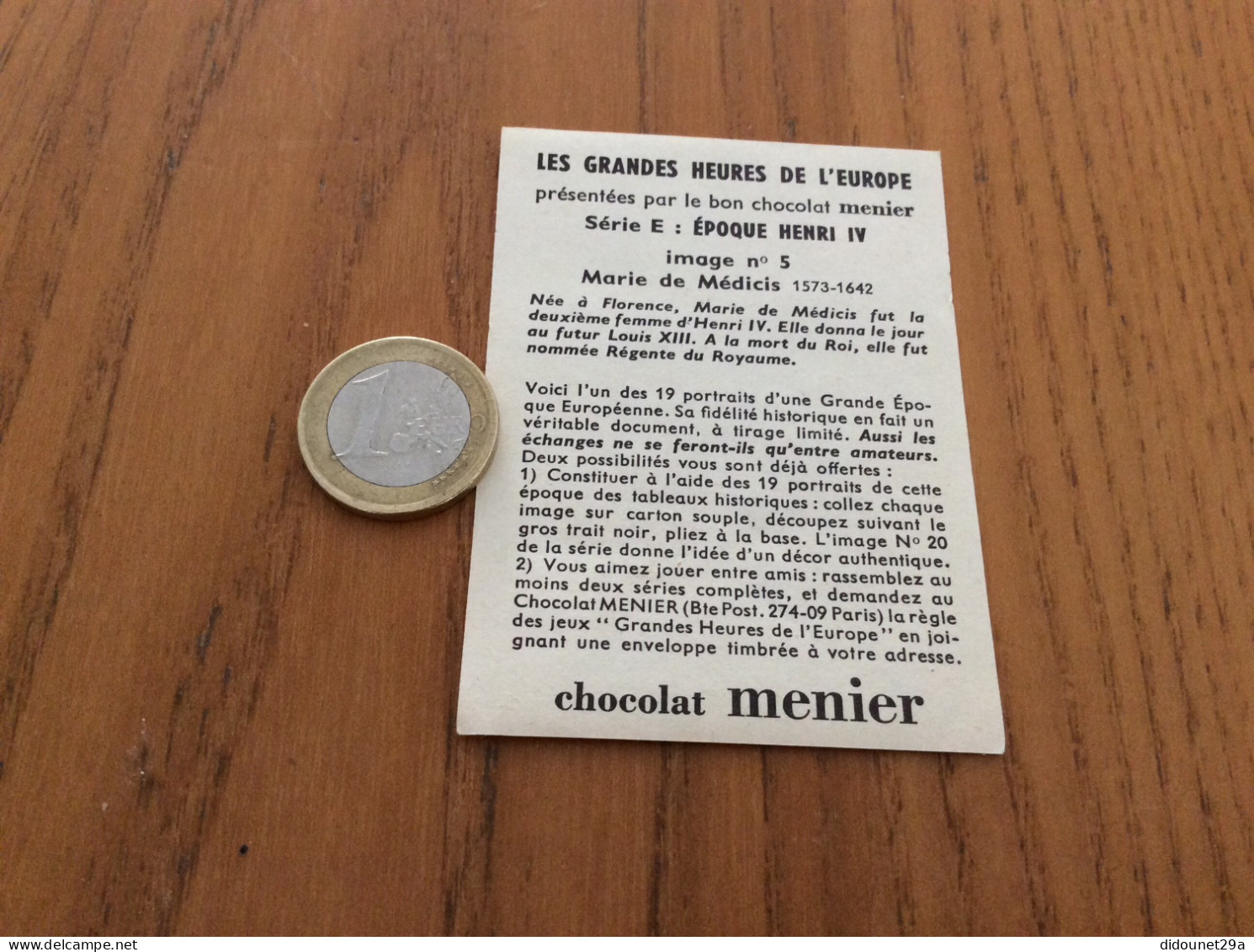 Chromo Chocolat Menier LES GRANDES HEURES DE L'EUROPE "Série E : ÉPOQUE HENRI IV - Nº5 Marie De Médicis" - Menier