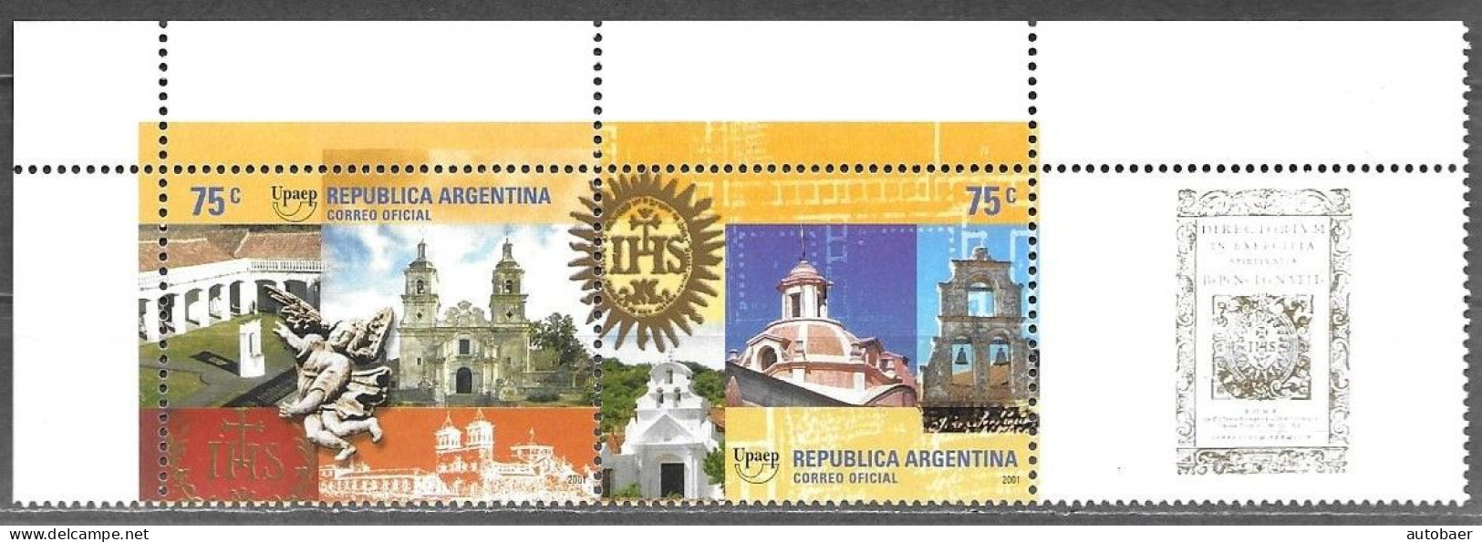 Argentina 2001 America Upaep Patrimonio Heritage Yv. 2260-61 Mi. 2675-76 Se-tenant With Label Vignette MNH Postfr.neuf** - Unused Stamps