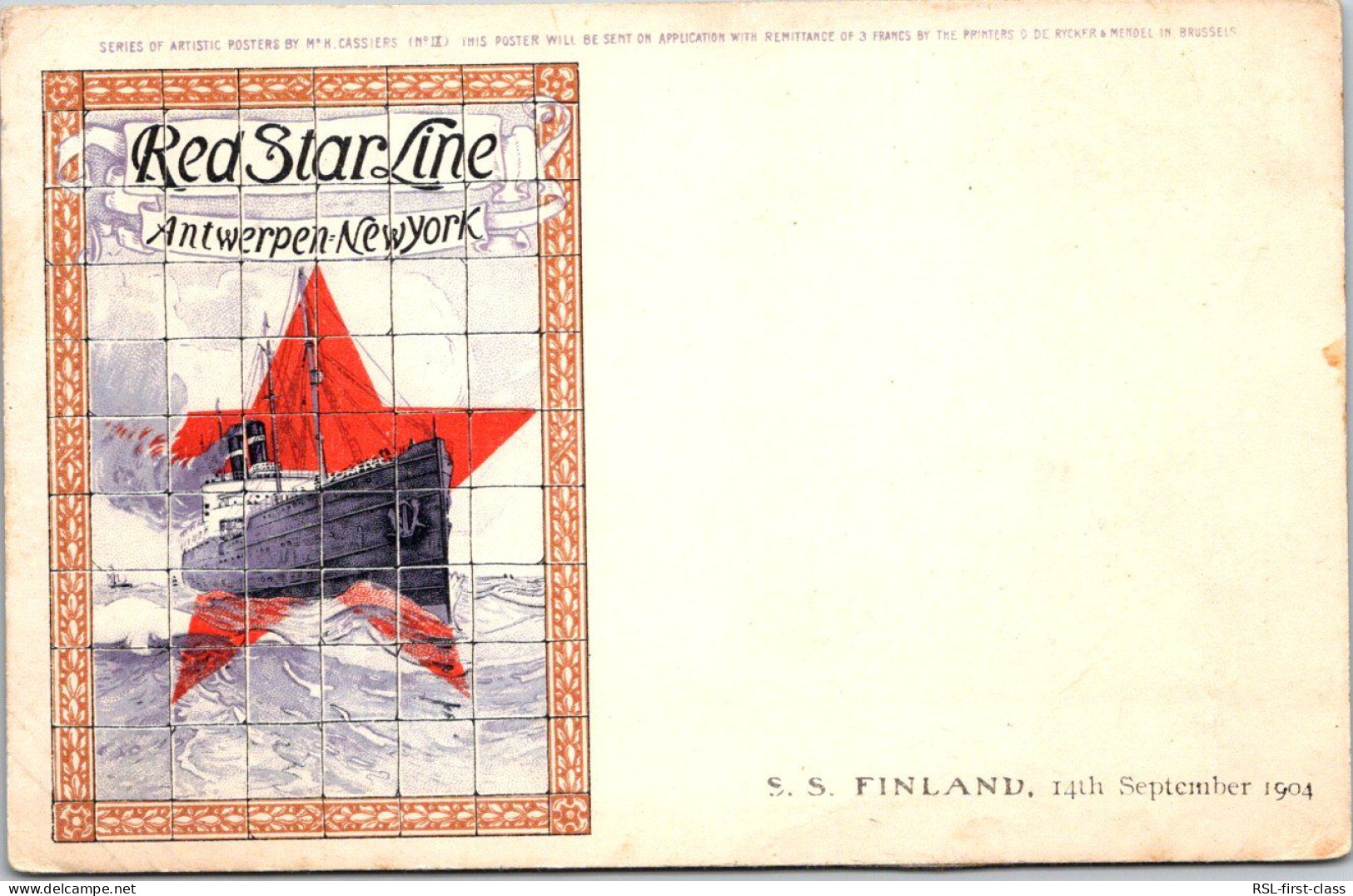 RED STAR LINE : Special Card C-6s From Serie C : Poster Designs, By H. Cassiers - Rrrarissimes - Steamers