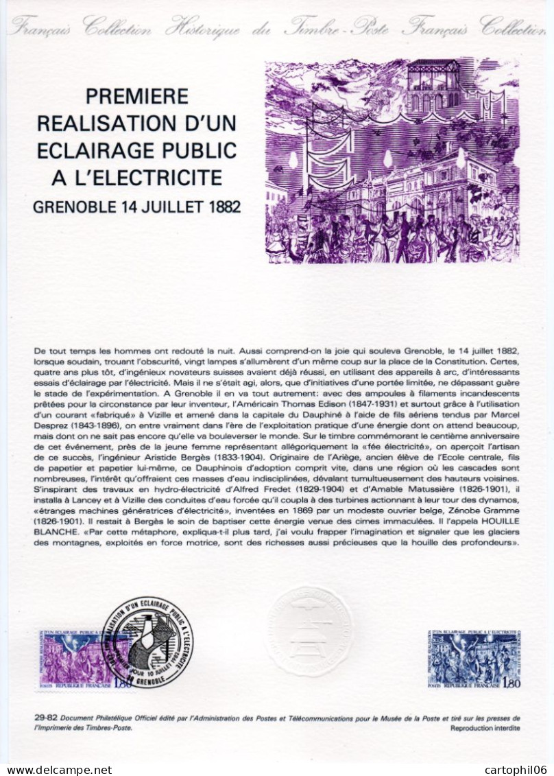 - Document Premier Jour LA PREMIÈRE RÉALISATION D'UN ÉCLAIRAGE PUBLIC A L'ELECTRICITÉ - GRENOBLE 10.7.1982 - - Electricidad