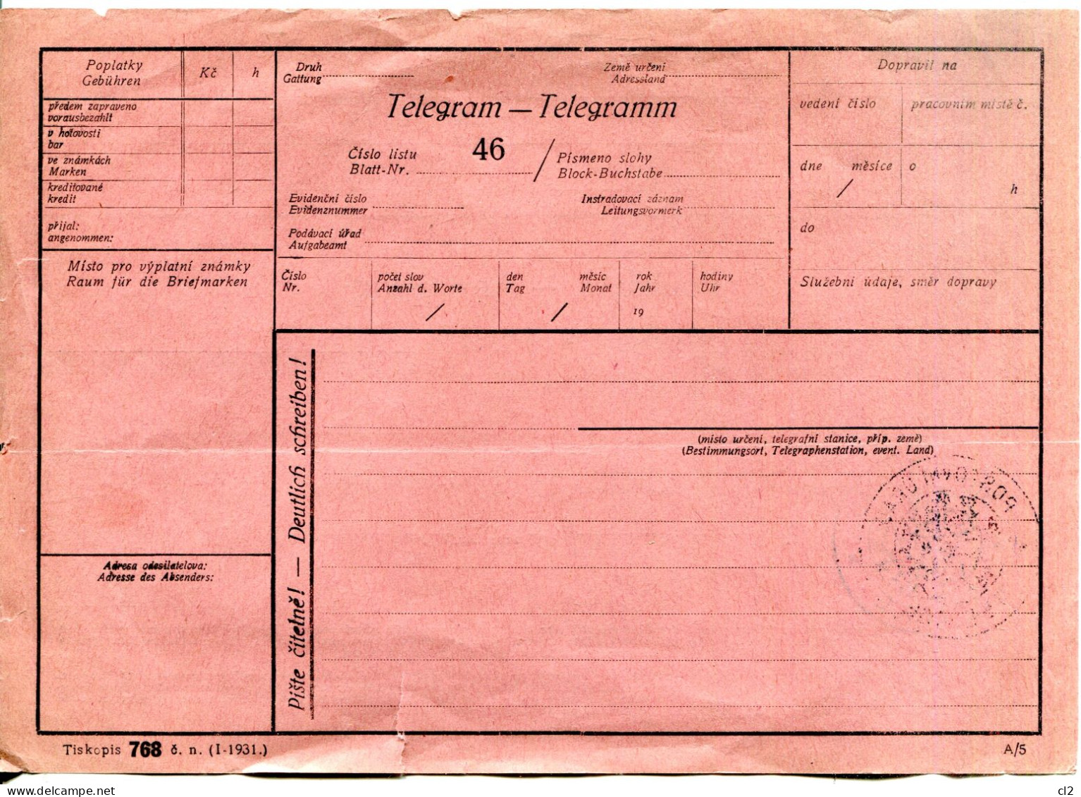 BOHEME ET MORAVIE - 9.10.1938 - Poukaska - Telegramm ( Anweisung - Telegramm) - Postamt TELLNITZ, Tag Der Befreiung - Storia Postale