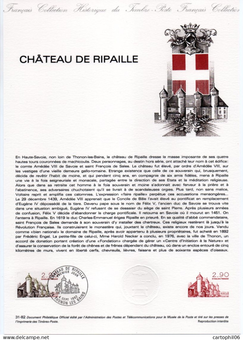 - Document Premier Jour LE CHÂTEAU DE RIPAILLE 4.9.1982 - - Castillos