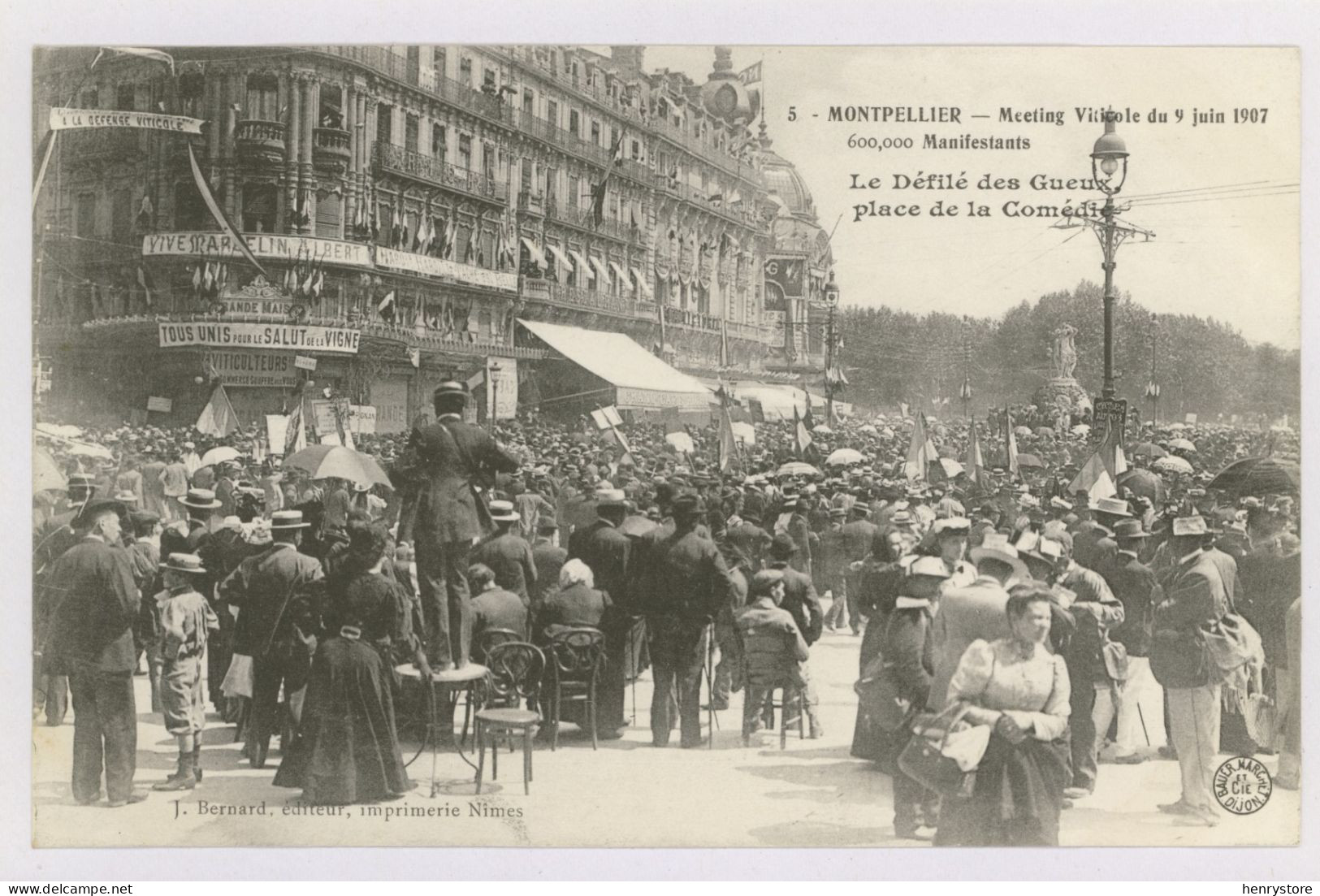 MONTPELLIER Place De La Comédie : Meeting Viticole Du 9 Juin 1907, Manifestants (z3608) - Demonstrations