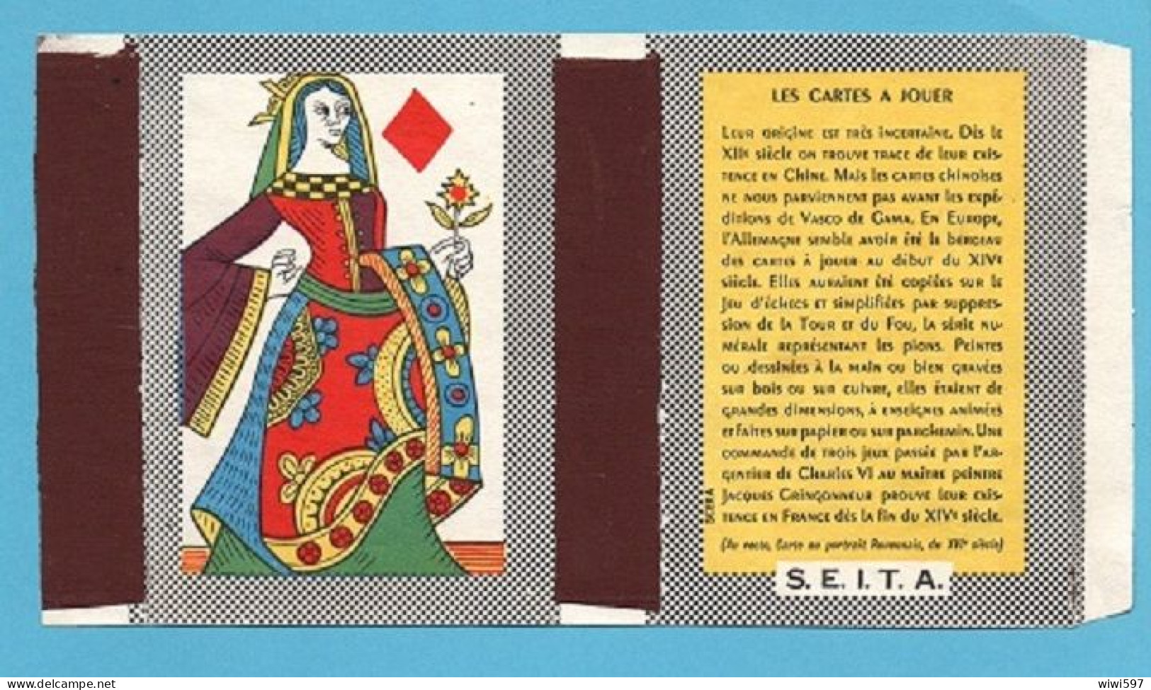 ÉTIQUETTE DE BOITE D'ALLUMETTES-CARTE PORTRAIT ROUENNAIS 1955 - DAME DE CARREAU - Matchbox Labels