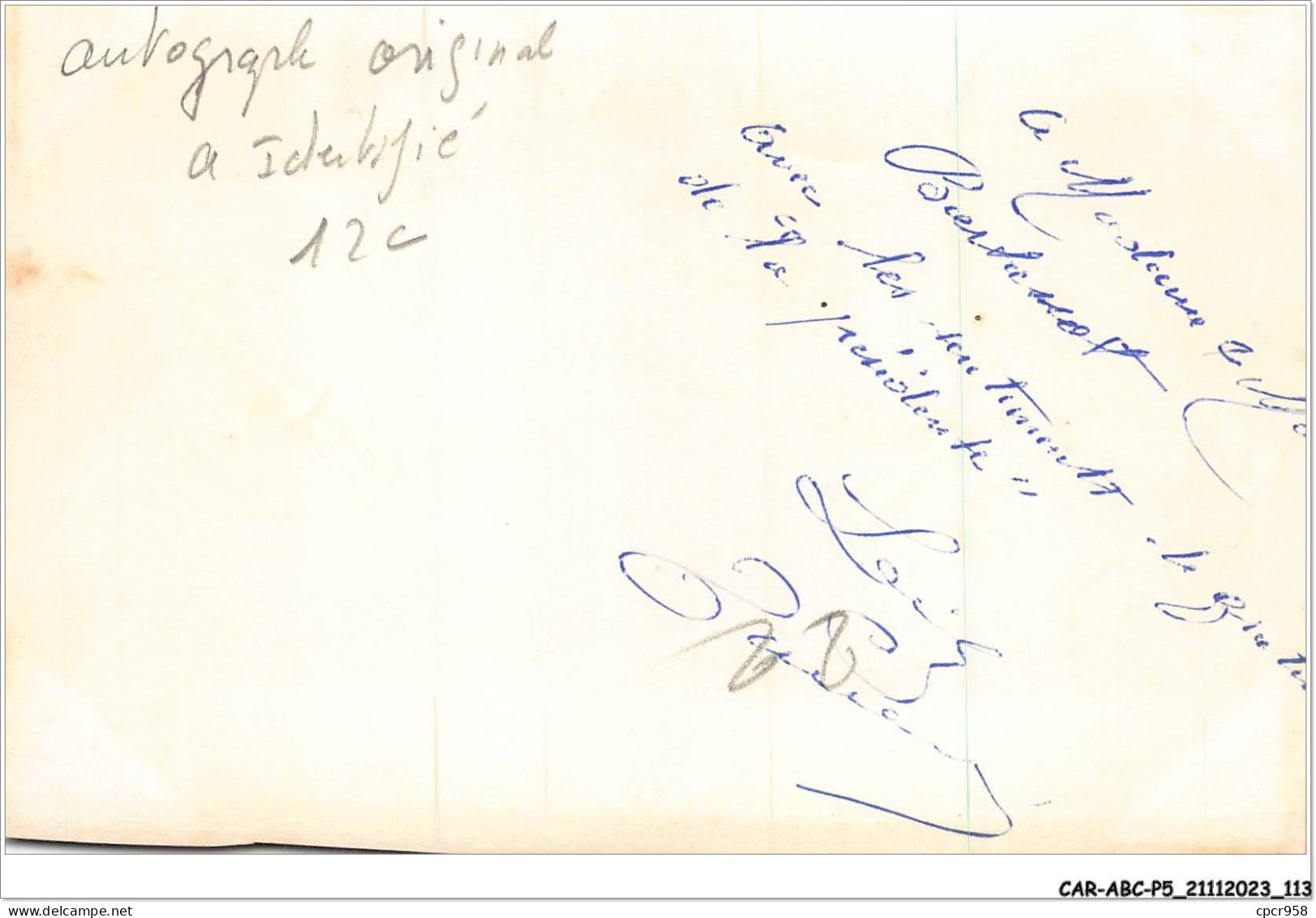 CAR-ABCP5-0453 - AUTOGRAPHE ORIGINAL - A IDENTIFIE - Other & Unclassified