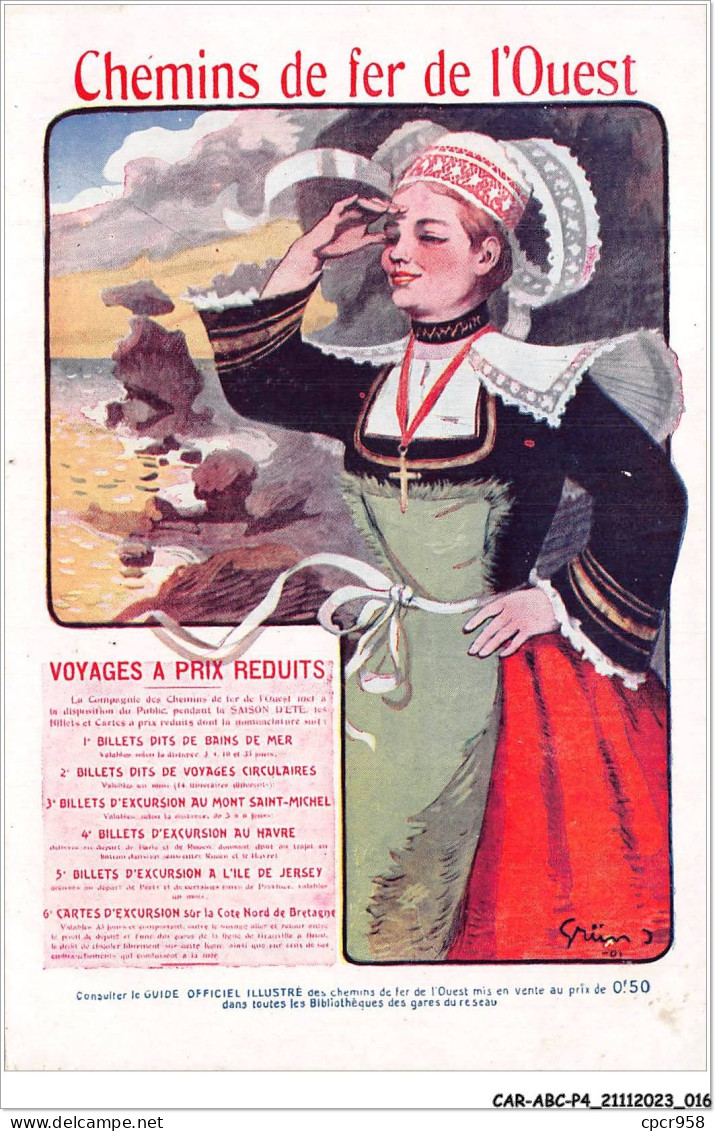 CAR-ABCP4-0308 - PUBLICITE - CHEMINS DE FER DE L'OUEST - VOYAGES A PRIX REDUITS - Advertising