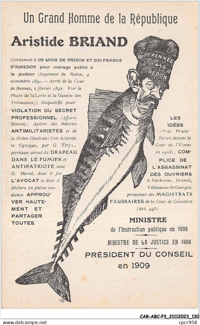 CAR-ABCP3-0249 - POLITIQUE - UN GRAND HOMME DE LA REPUBLIQUE - ARISTIDE BRIAND - Partidos Politicos & Elecciones